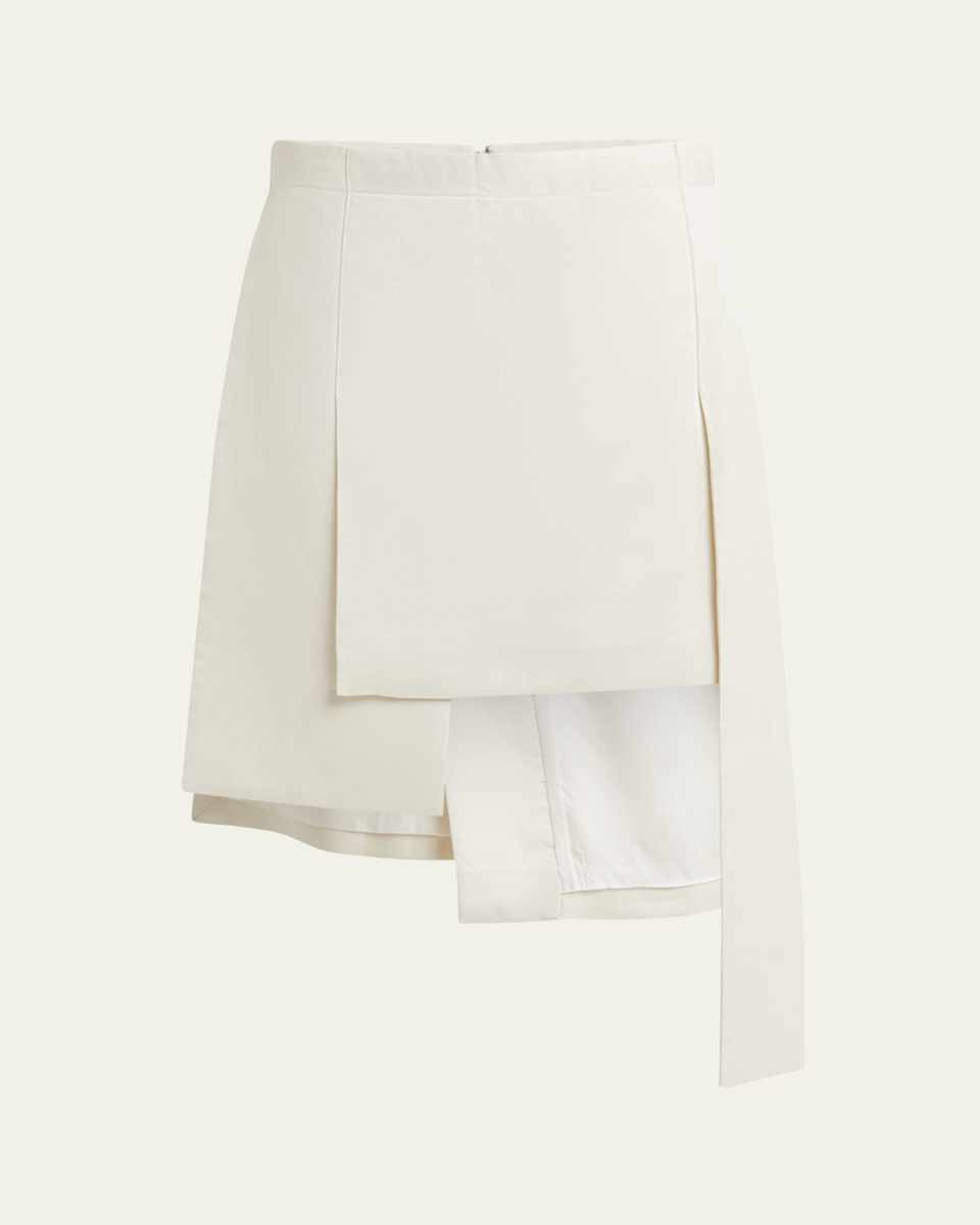 Layered Asymmetric Silk Wool Midi Skirt